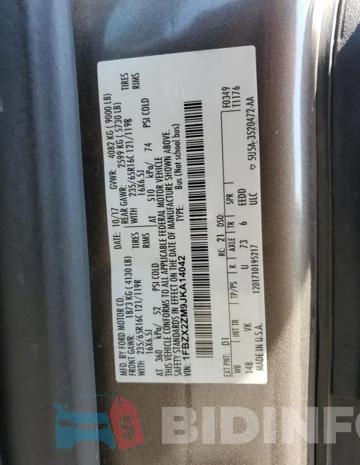 1FBZX2ZM9JKA14042 Photo# 14