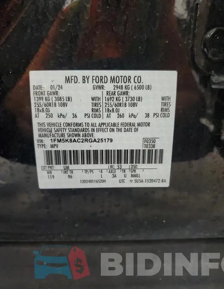 1FM5K8AC2RGA25179 Photo# 12