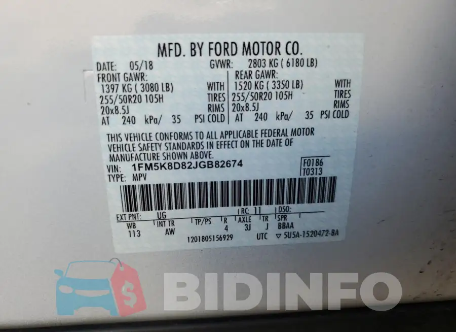 1FM5K8D82JGB82674 Photo# 14