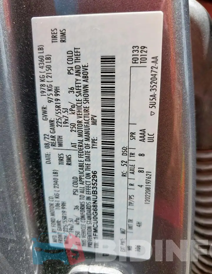 1FMCU0G68NUB35296 Photo# 14