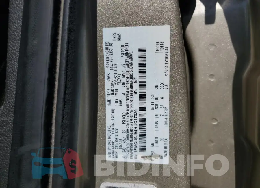 1FMCU9J94HUC17036 Photo# 13