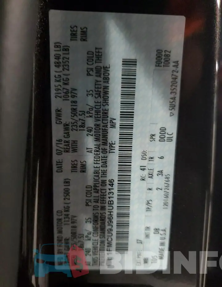 1FMCU9J96HUB13146 Photo# 14