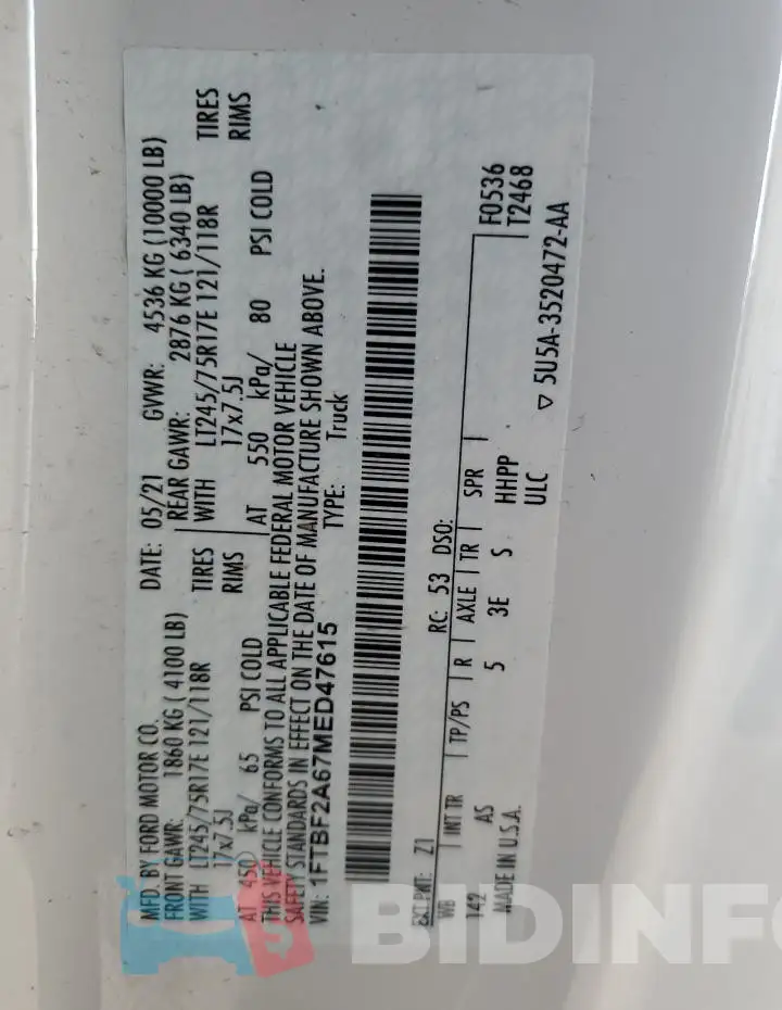 1FTBF2A67MED47615 Photo# 13