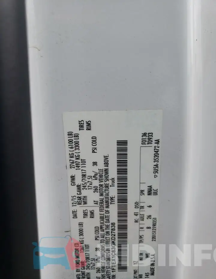 1FTEX1C83GKD27838 Photo# 12