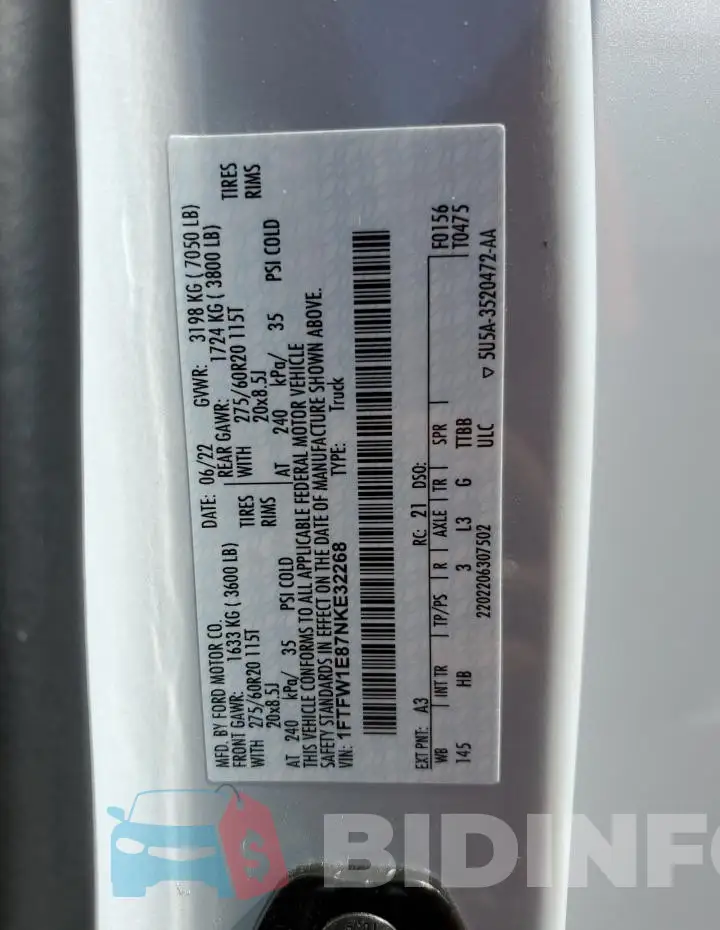 1FTFW1E87NKE32268 Photo# 12