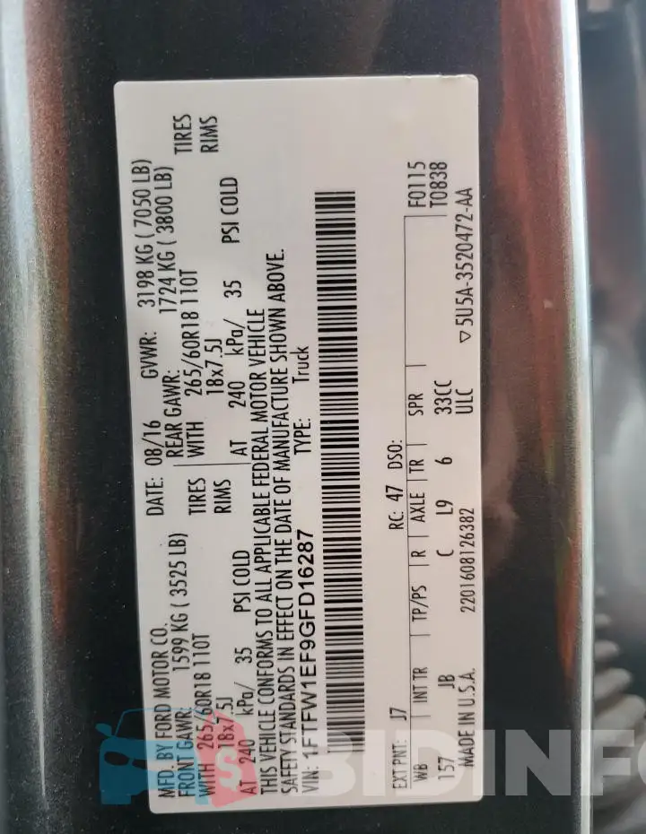 1FTFW1EF9GFD16287 Photo# 12