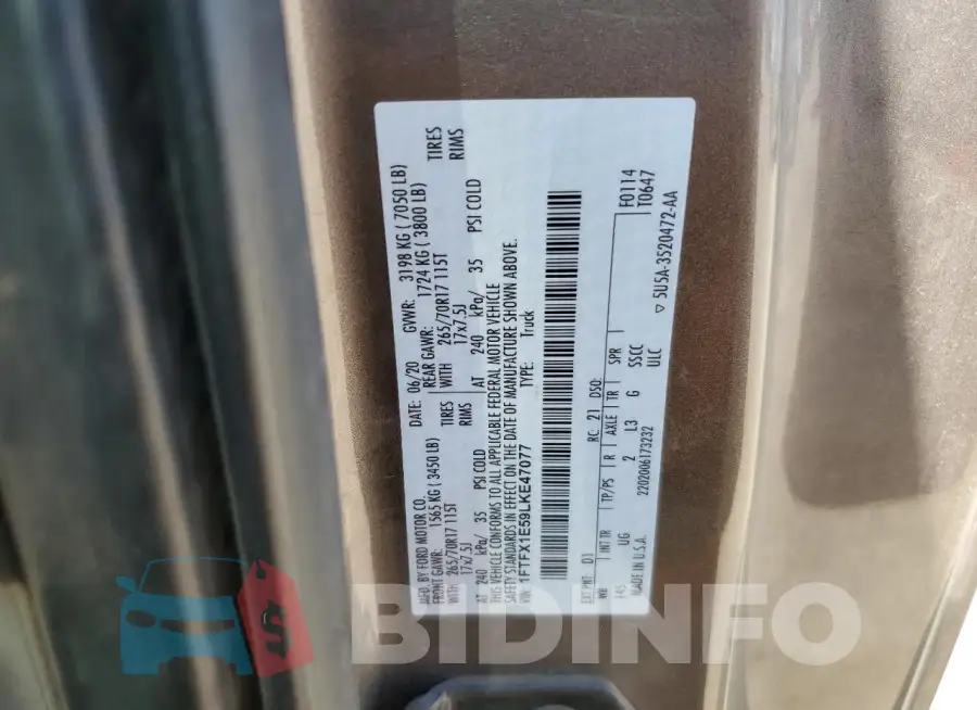 1FTFX1E59LKE47077 Photo# 12