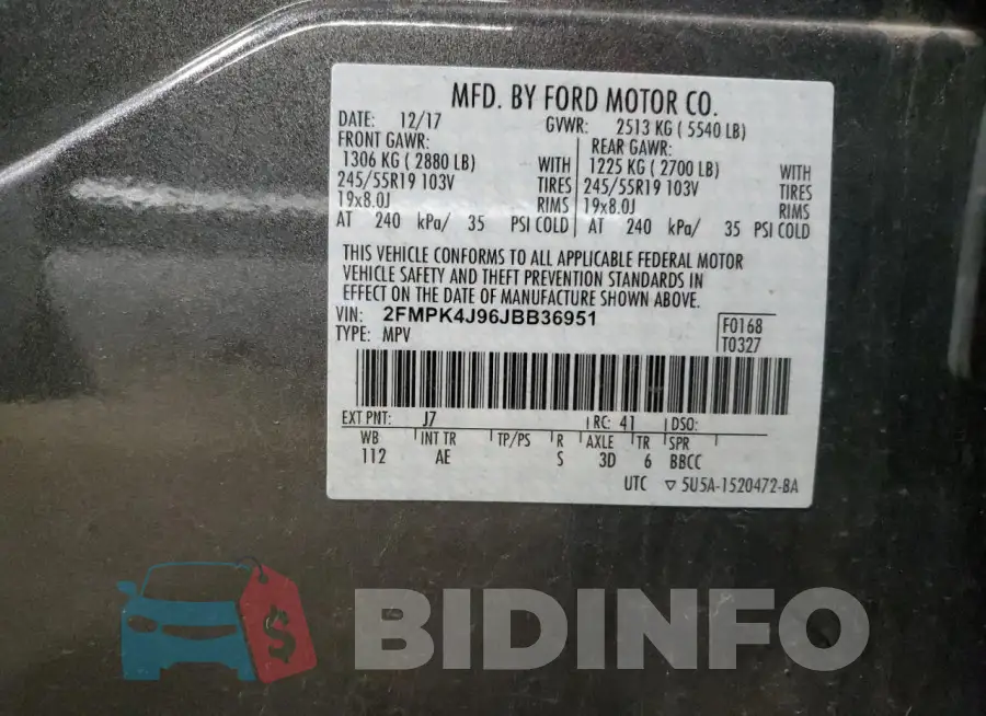2FMPK4J96JBB36951 Photo# 13