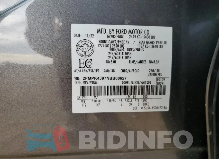 2FMPK4J97NBB00627 Photo# 13