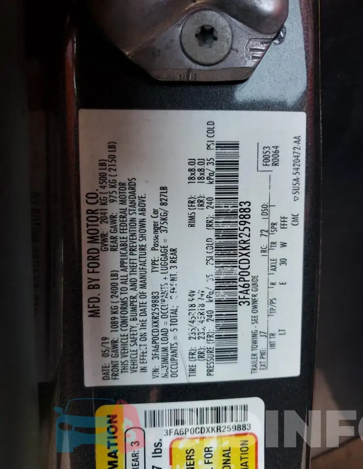 3FA6P0CDXKR259883 Photo# 12