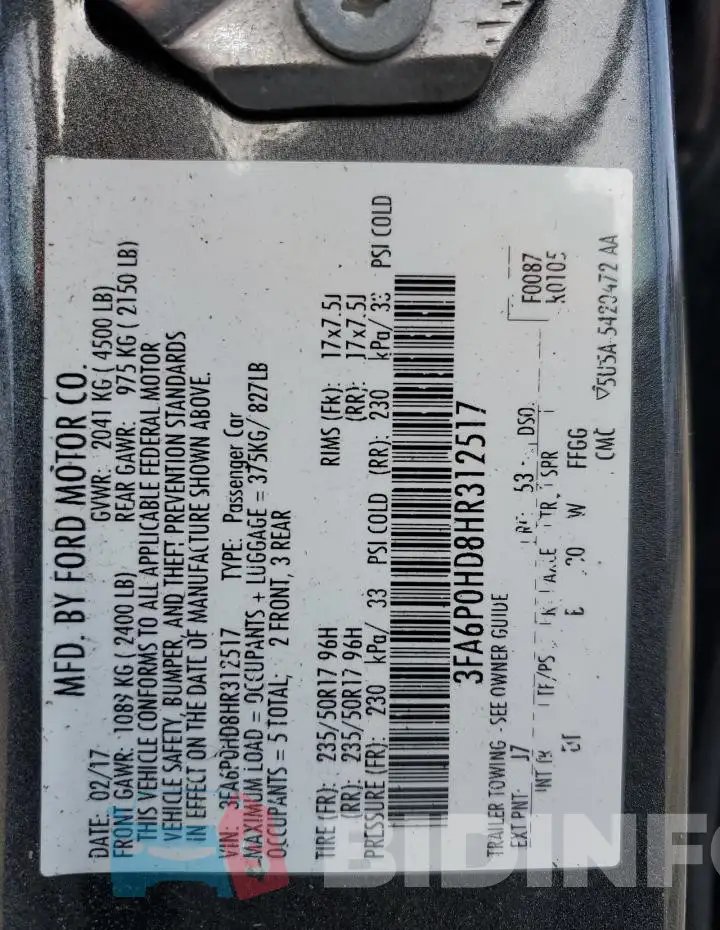 3FA6P0HD8HR312517 Photo# 12