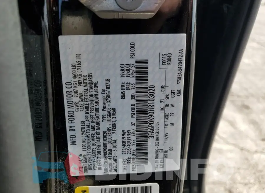 3FA6P0K90HR103020 Photo# 12