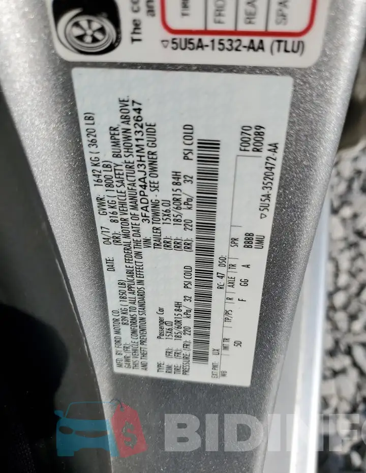 3FADP4AJ3HM132647 Photo# 12