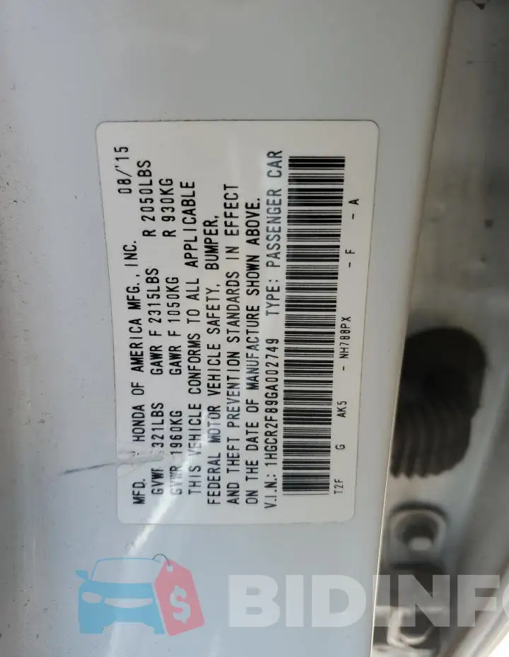 1HGCR2F89GA002749 Photo# 13