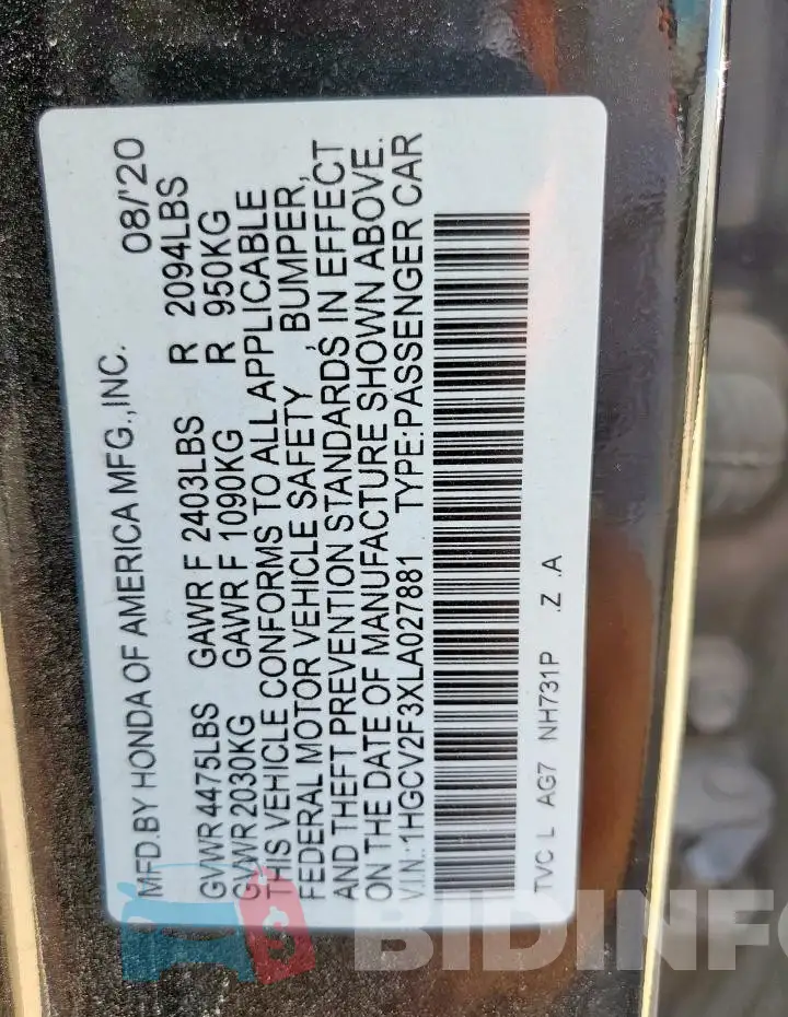 1HGCV2F3XLA027881 Photo# 13