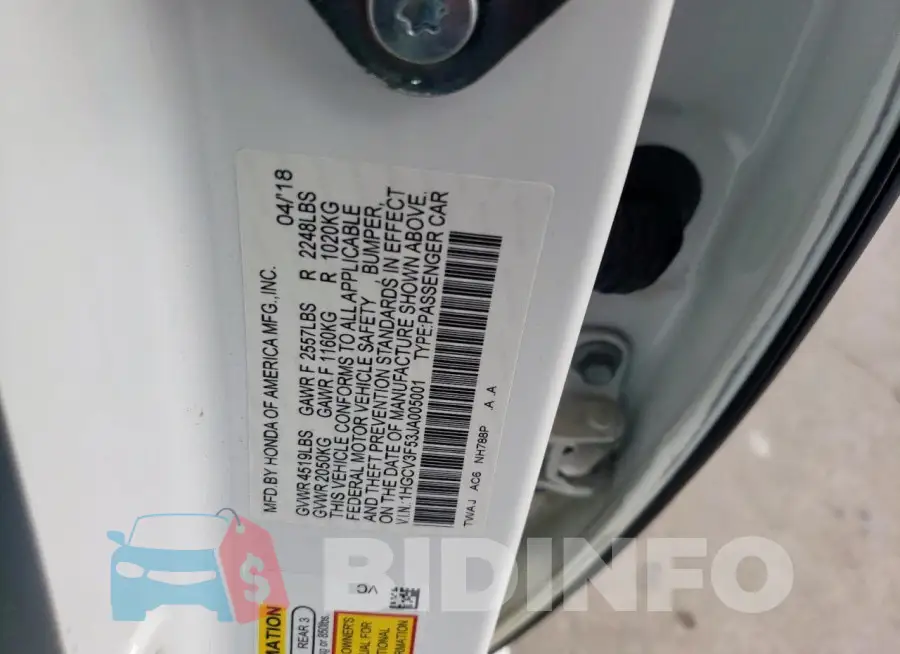 1HGCV3F53JA005001 Photo# 12