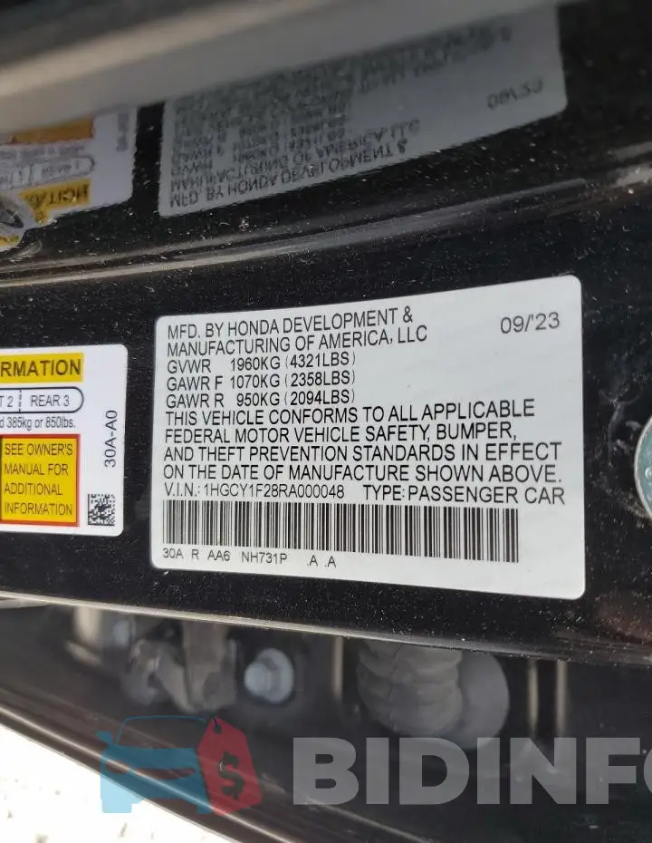 1HGCY1F28RA000048 Photo# 12