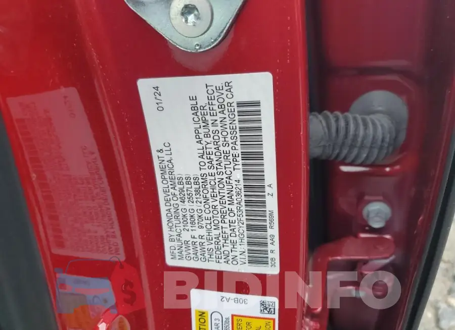 1HGCY2F53RA036214 Photo# 12