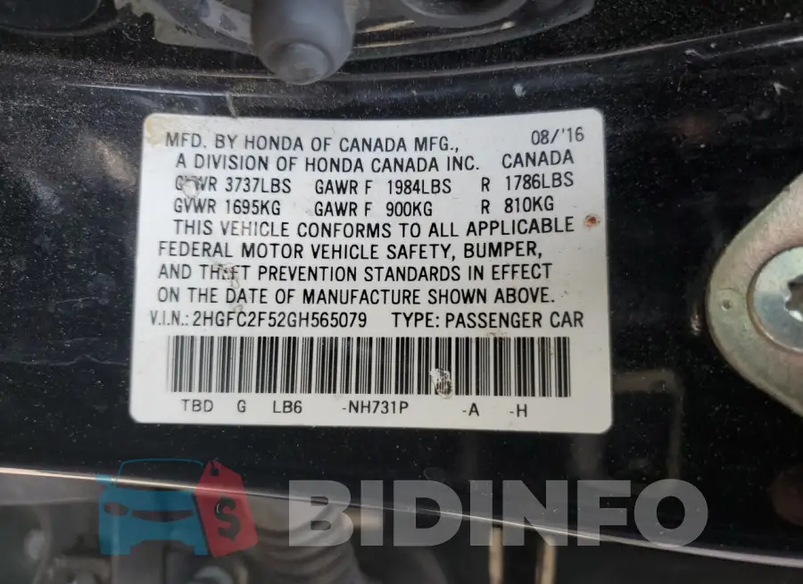2HGFC2F52GH565079 Photo# 13