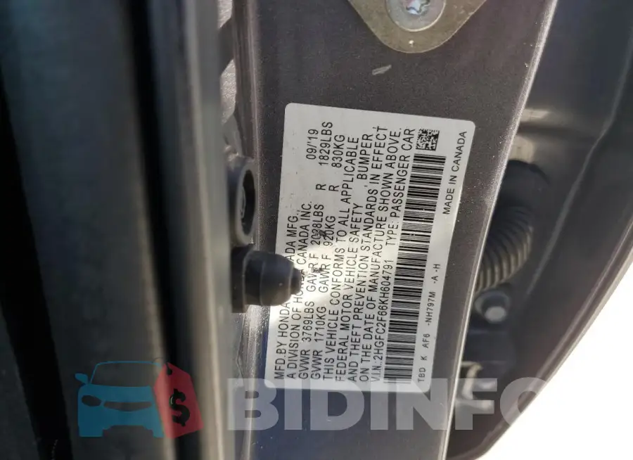 2HGFC2F66KH604791 Photo# 12