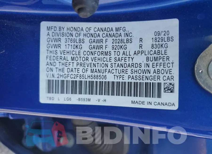 2HGFC2F85LH588506 Photo# 12