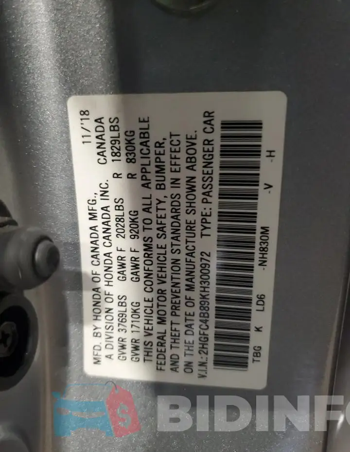 2HGFC4B89KH300972 Photo# 12