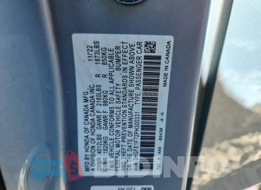 2HGFE1F72PH300331 Photo# 13