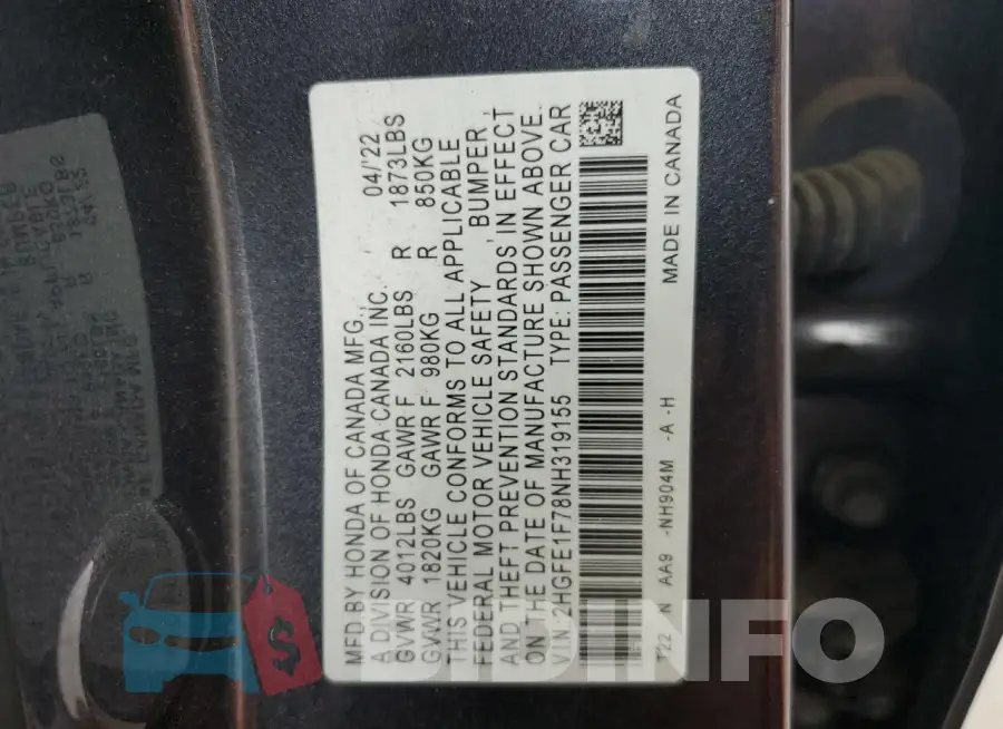 2HGFE1F78NH319155 Photo# 12