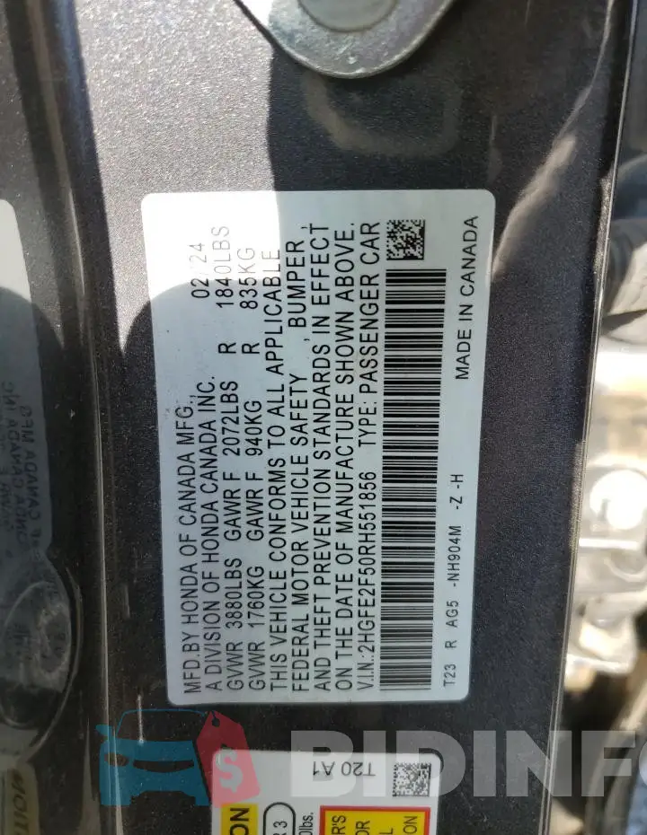 2HGFE2F50RH551856 Photo# 13