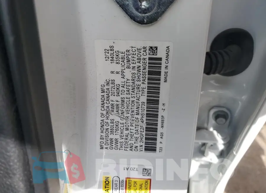 2HGFE2F54PH510739 Photo# 12