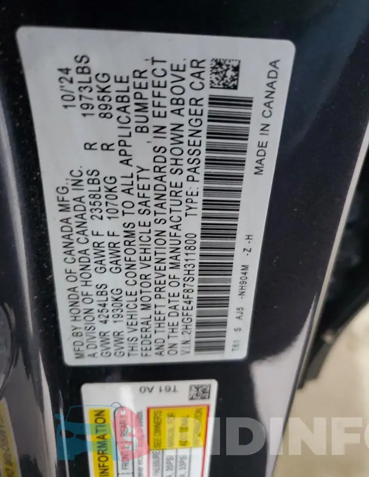 2HGFE4F87SH311800 Photo# 12