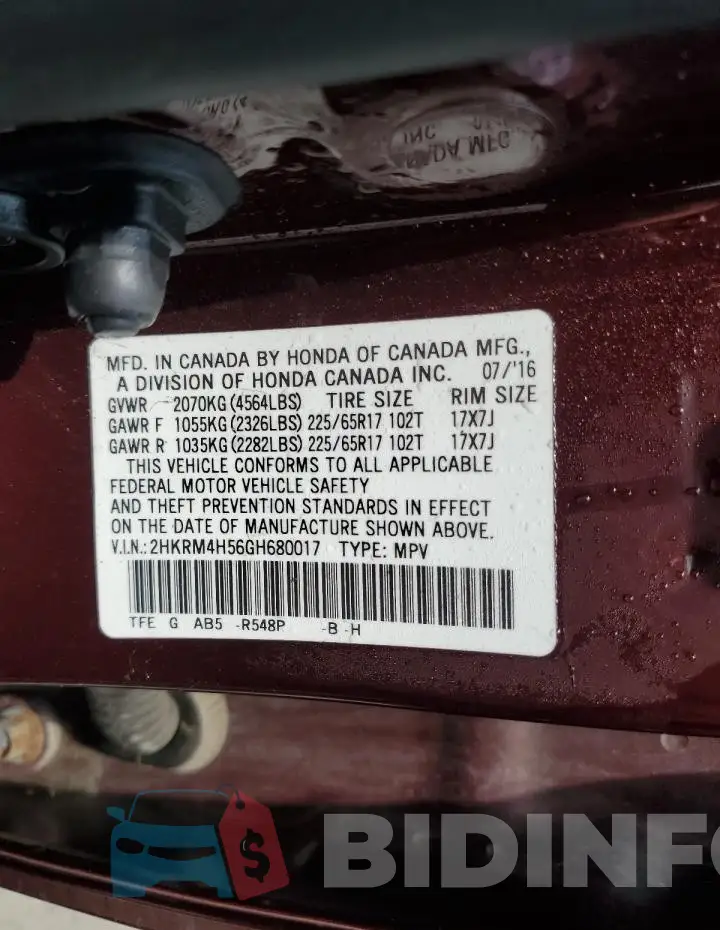 2HKRM4H56GH680017 Photo# 13
