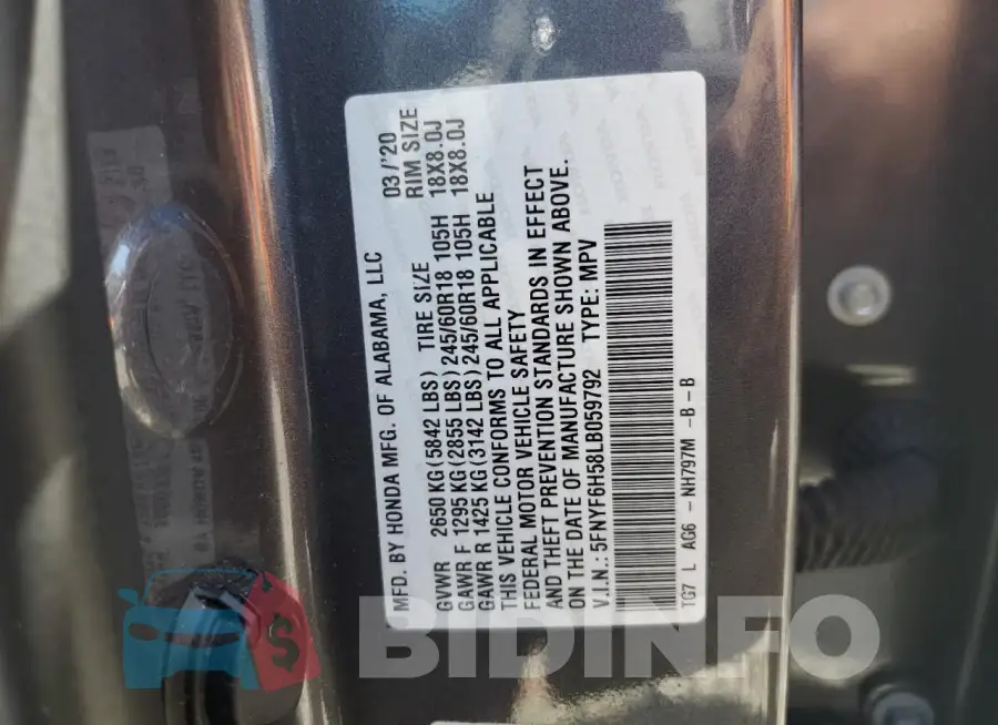 5FNYF6H58LB059792 Photo# 14