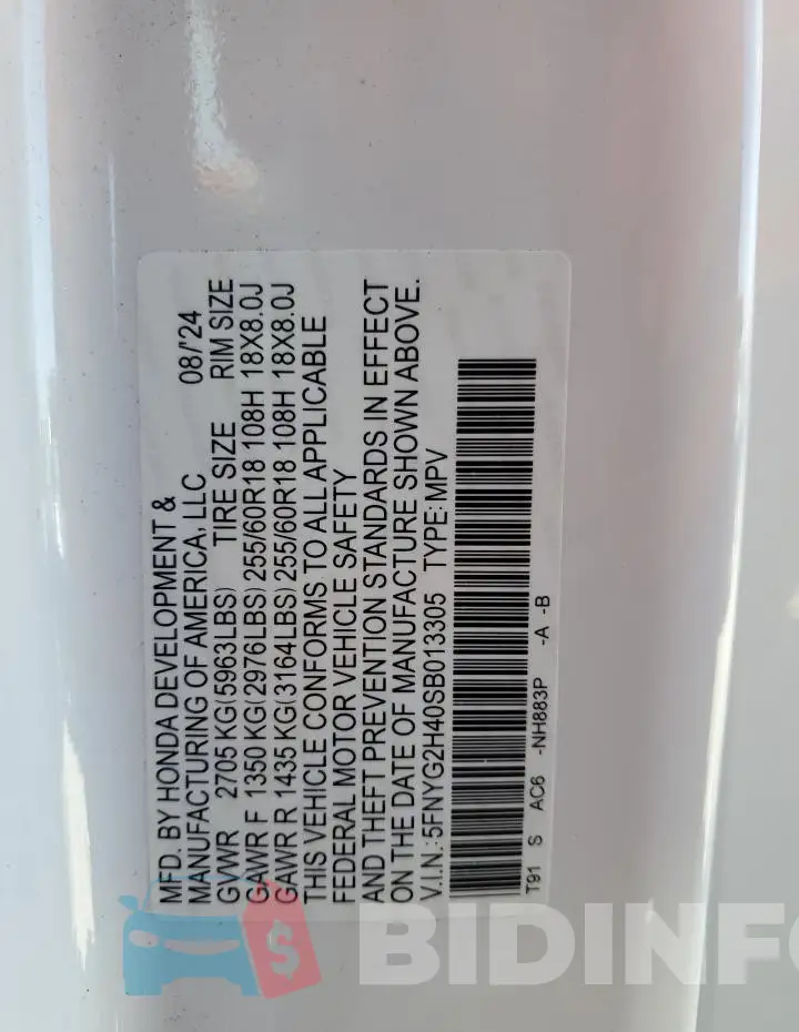 5FNYG2H40SB013305 Photo# 14