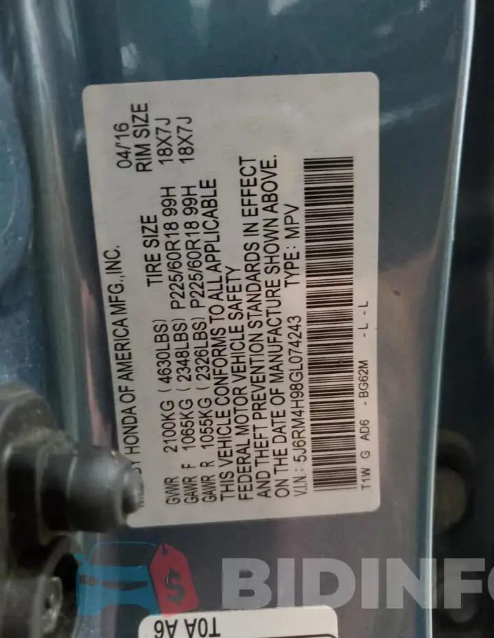 5J6RM4H98GL074243 Photo# 12