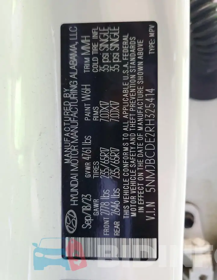 5NMJBCDE2RH325414 Photo# 14