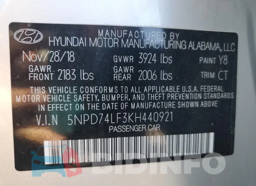 5NPD74LF3KH440921 Photo# 13