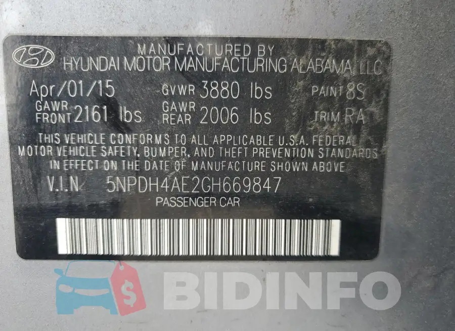 5NPDH4AE2GH669847 Photo# 12