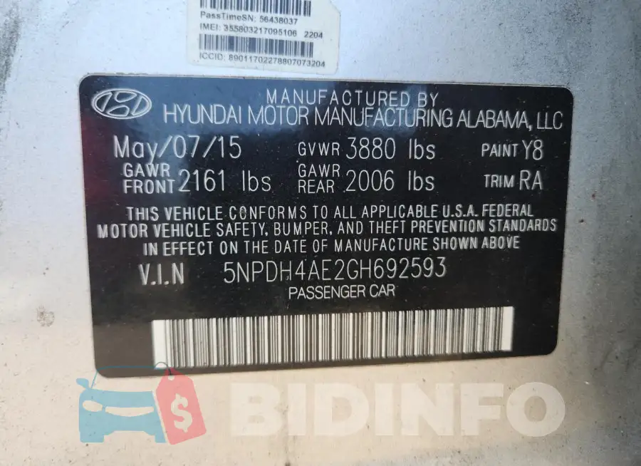 5NPDH4AE2GH692593 Photo# 12
