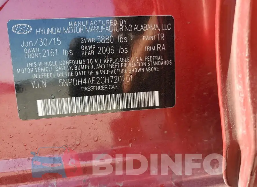 5NPDH4AE2GH720201 Photo# 12