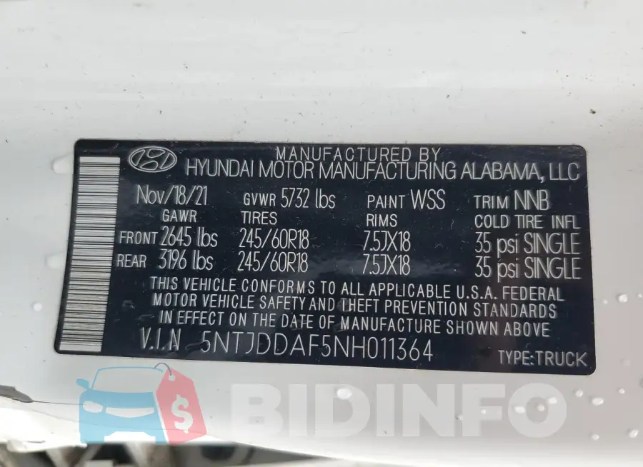 5NTJDDAF5NH011364 Photo# 12