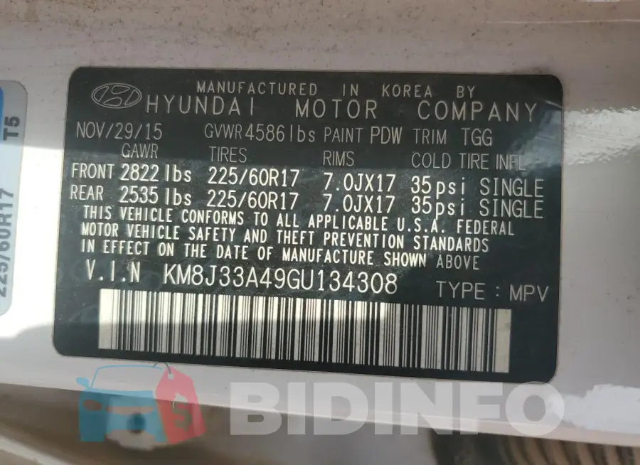KM8J33A49GU134308 Photo# 14