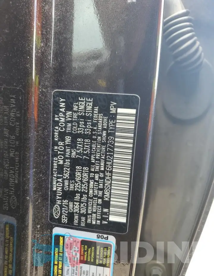 KM8SNDHF6HU217739 Photo# 13