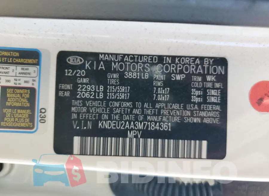 KNDEU2AA3M7184361 Photo# 13
