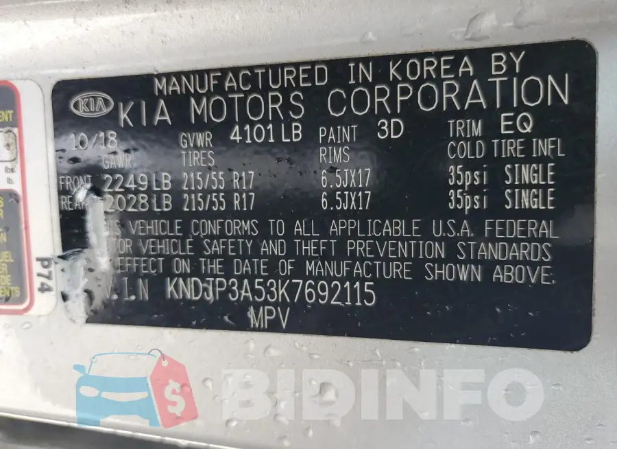 KNDJP3A53K7692115 Photo# 13