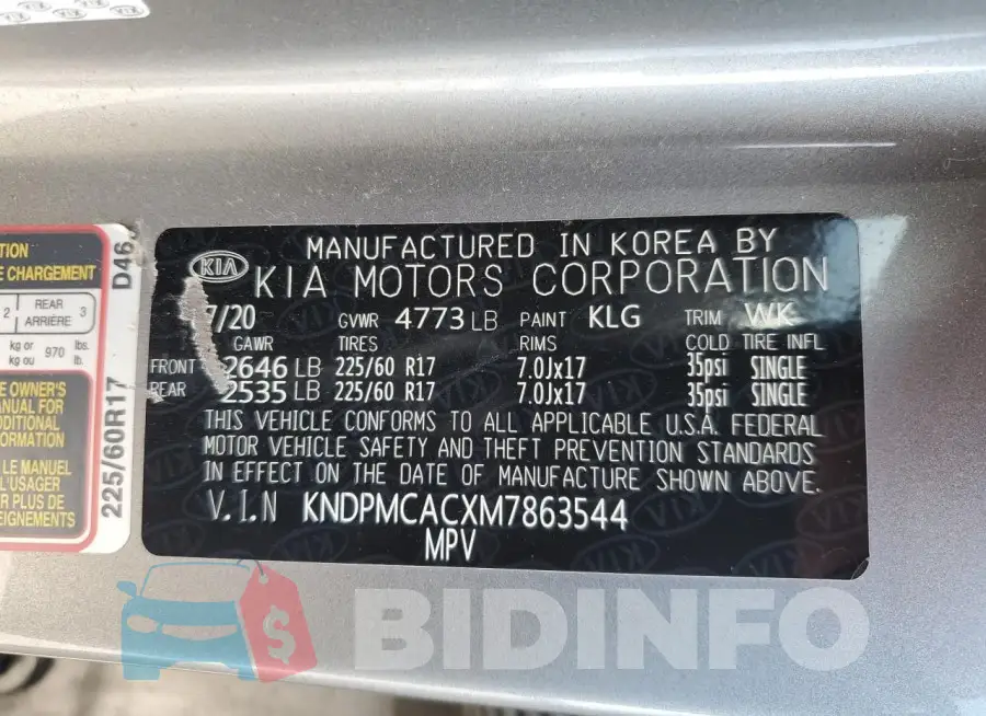 KNDPMCACXM7863544 Photo# 14