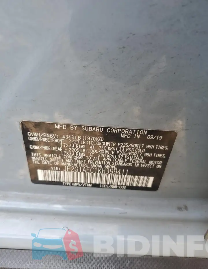 JF2GTAEC1KH399411 Photo# 12