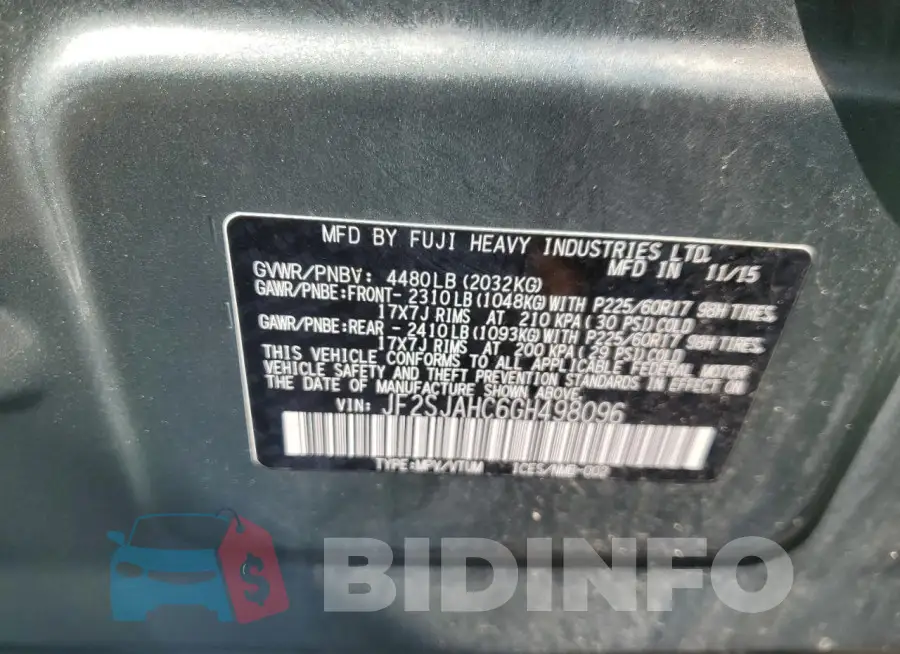 JF2SJAHC6GH498096 Photo# 13