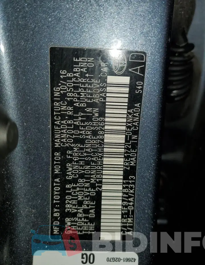 2T1BURHEXHC788269 Photo# 12