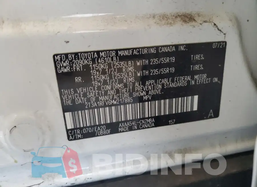 2T3A1RFV6MW217885 Photo# 14